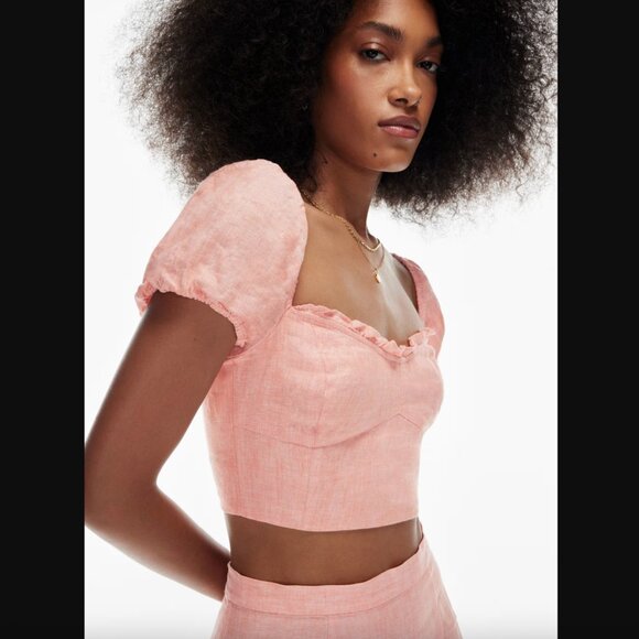 Aritzia Wilfred Wander  Linen Crop Top - Coral Size S - Picture 1 of 12